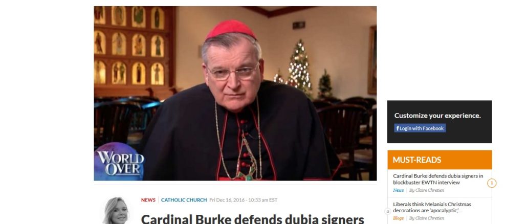Kardinal Burke spricht sich für einen Zeitplan für eine Correctio fraterna von Papst Franziskus wegen Amoris laetitia aus.
