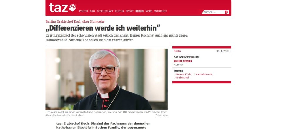Heiner Koch, Erzbischof von Berlin, im taz-Interview "macht Verwirrung eines Hirten der Kirche sichtbar"