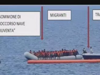 Beweisbild der Italienischen Küstenwache: rechts das Boot von Jugend rettet, in der Mitte das Boot mit den MIgranten, rechts das Boot der Schlepper. Die Staatsanwaltschaft spricht von der "perfekten Übergabe". Die Schlepper übergeben, die NGO's übernehmen: die "perfekte" Einwanderungsroute.