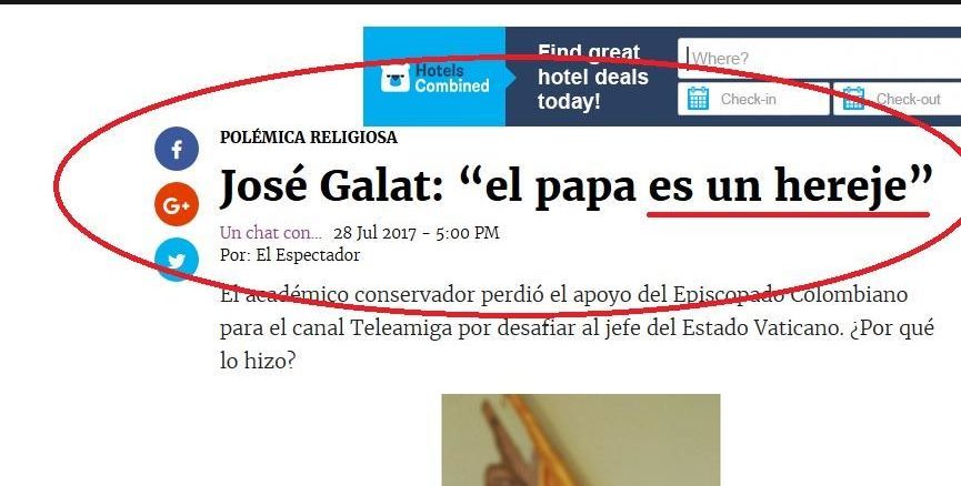 José Galat, Gründer, Präsident und Direktor von Teleamiga, einem der größten katholischen Fernsehsender, wurde wegen Papst-Kritik "exkommuniziert" bzw. seine Exkommunikation latae sententiae erklärt.