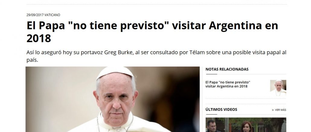 Auch 2018 kein Besuch des Papstes in Argentinien