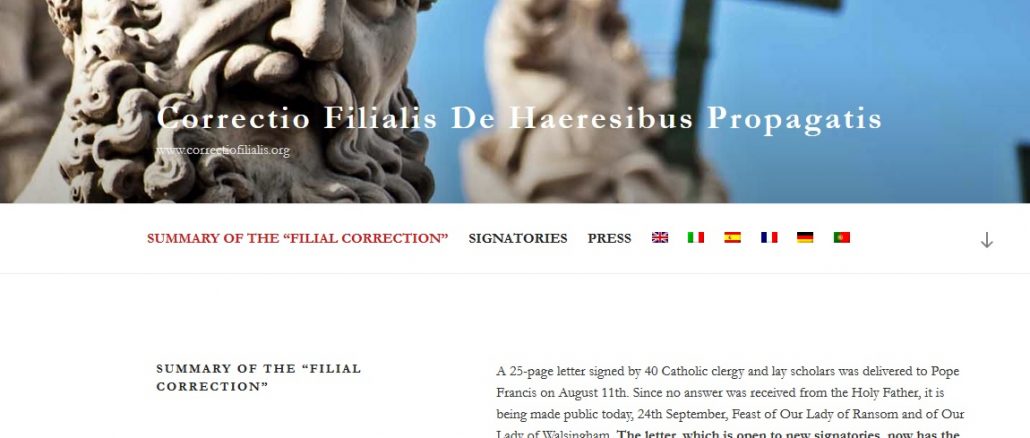 Namhafte Kleriker und Laien haben Papst Franziskus eine Correctio filialis zukommen lassen, mit der sie ihn wegen Verbreitung von Häresien