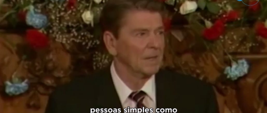Ronald Reagan 1985 vor dem Portugiesischen Parlament