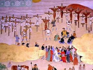 Kreuzigung von Christen in der langen Verfolgungszeit in Japan.
