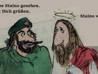 Staino-Karikatur: Che Guevara im Gespräch mit einem zerstreuten Jesus.