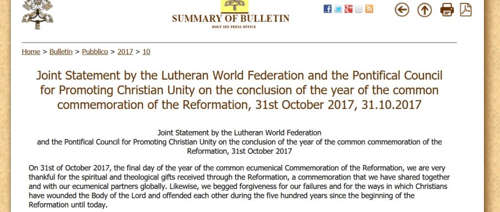 Lutherisches Weltbund und Päpstlicher Einheitsrat mit einer "gemeinsamen Stellungnahme".