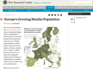Laut PEW-Projektion schnellt der Anteil an Muslimen in Europa von derzeit fast 26 Millionen innerhalb von 30 Jahren auf 76 Millionen in die Höhe.