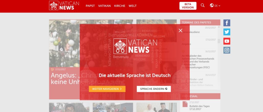 VaticanNews - Version Beta in sechs Sprachen.