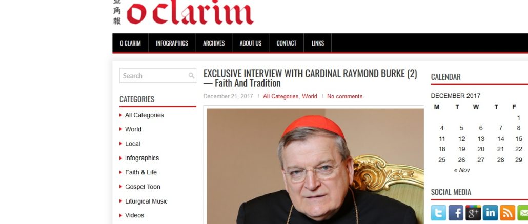 Einige Berater haben Papst Benedikt XVI. „nicht gut gedient“. Kardinal Burke im Interview mit O Clarim.