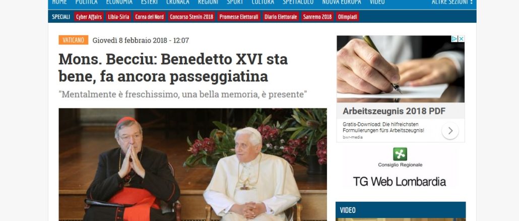 Benedikt XVI. "geht es gut, er ist geistig ganz frisch".