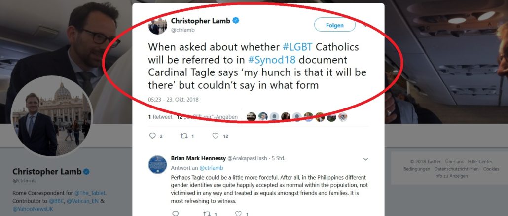 Kardinal Tagel: "Die Annäherung der Kirche an die LGBT-Welt ist auf der Jugendsynode präsent".