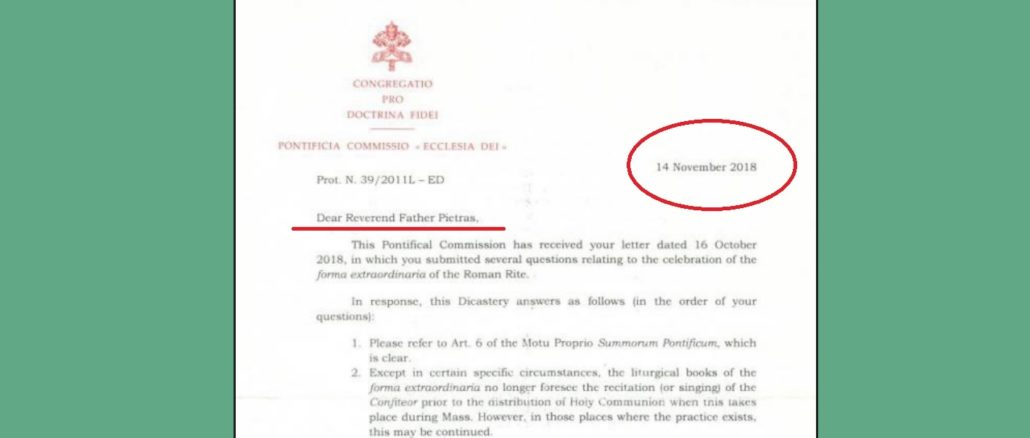 Fragen (eines polnischen Priesters) und Antworten (der Päpstlichen Kommission Ecclesia Dei) zu Summorum Pontificum.
