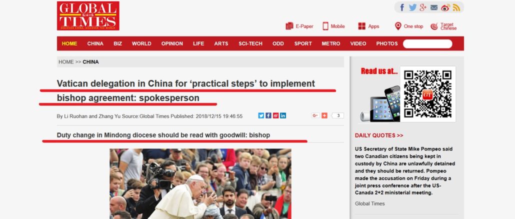 Global Times über die vatikanische Delegation in der Volksrepublik China. Kardinal Zen: „Ich muß mich entscheiden“.