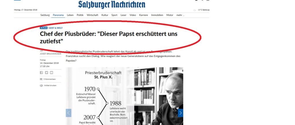 Interview mit P. Davide Pagliarani, dem Generaloberen der Piusbruderschaft (FSSPX), in den Salzburger Nachrichten.