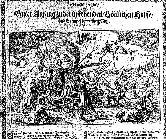 Protestantisches Flugblatt: König Gustav Adolf als gottgesandter Retter 