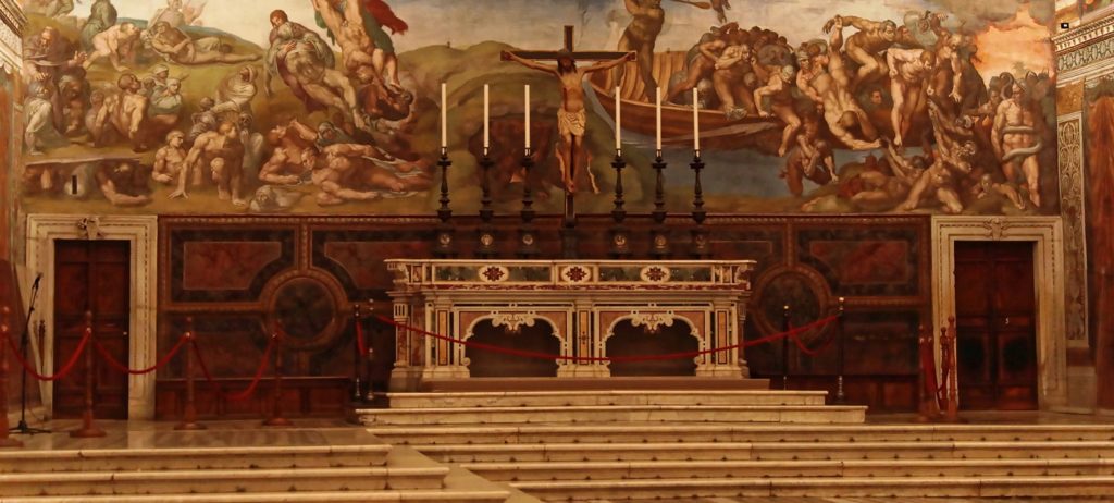Altar der Sixtinischen Kapelle: an der Westwand mit der Zelebrationsrichtung Westen