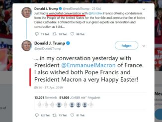 Donald Trump berichtete auf Twitter über seine Telefongespräche mit Papst Franziskus und Emmanuel Macron.