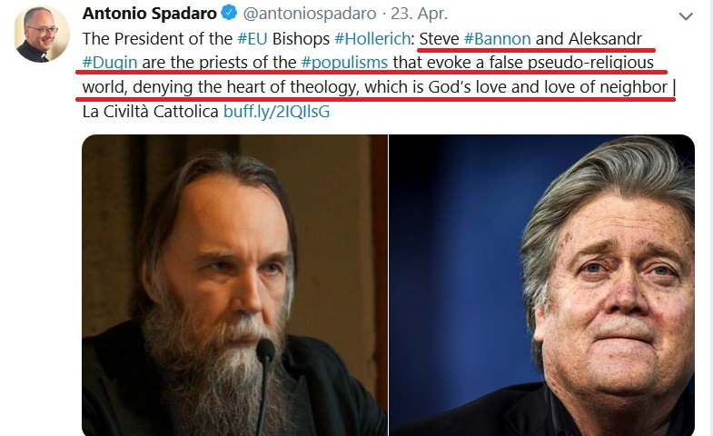Alexander Dugin und Steve Bannon als Feindbilder.
