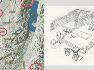 Der nabatäische Negev (rechts unten die Hauptstadt Petra. Elusa lag an der Verbindungsstrecke nach Gaza am Mittelmeer. Rechts die Ruinen der Bischofskirche von Elusa.