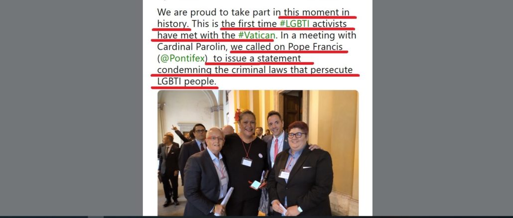 Erstmals wurde die organisierte, internationale Homo-Lobby im Vatikan empfangen.