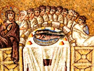Ältestes, bekanntes Mosaik des Letzten Abendmahles, Sant'Apollinare Nuovo, um 500.