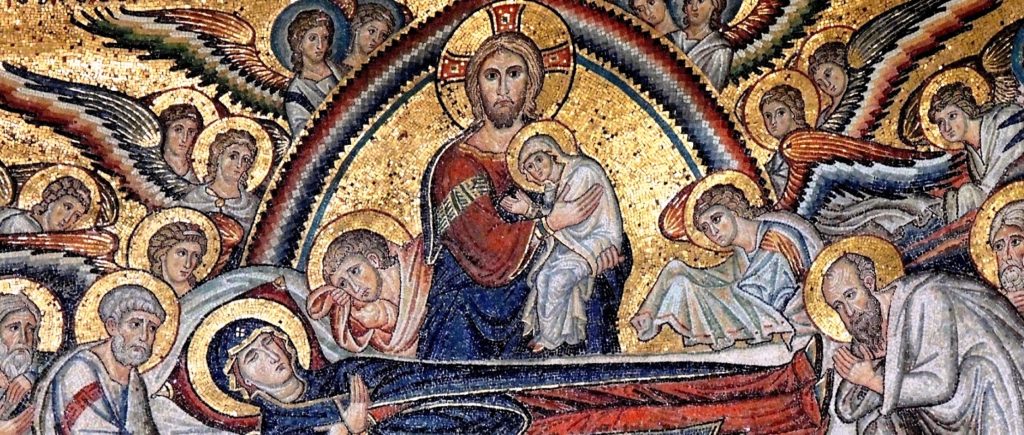 Entschlafung Mariens: Jesus nimmt die Seele der Mutter in den Arm, wie sie ihn als Kind trug.