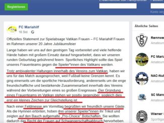 Verwirrter FC Mariahilf: Feldemesse und Homo- und Abtreibungsagenda - samt Entschuldigung, die jede Einsicht vermissen läßt.