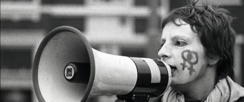 Feministin bei Abtreibungskundgebung 1981 in den Niederlanden.
