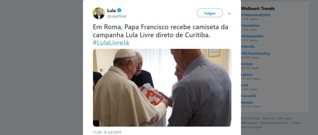 Vertreter der Kampagne „Freiheit für Lula“ bei Papst Franziskus.
