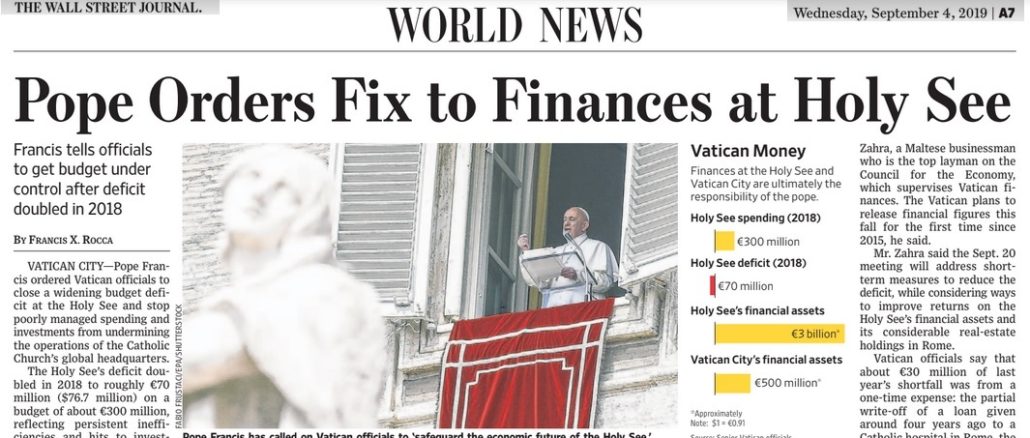 2018 das Defizit verdoppelt: Die Vatikanfinanzen besorgen Papst Franziskus.
