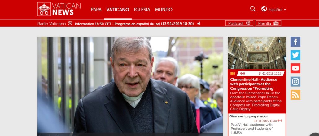 Demnächst wird das Urteil gegen Kardinal Pell einer Überprüfung unterzogen. Im Bild der Bericht von Vatican News.