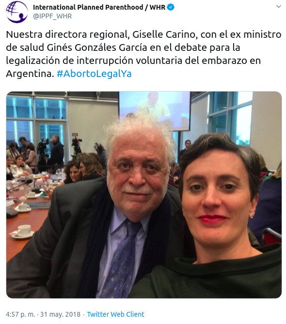 Tweet von IPPF am 31. Mai 2018 mit Gonzalez Garcia