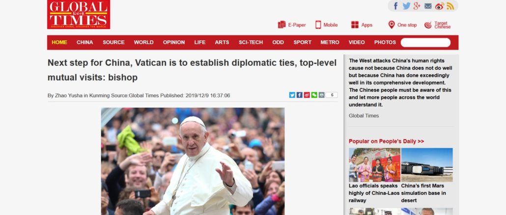 Die engischsprachige Tageszeitung des kommunistischen Regimes berichtet über die neuen Pläne des Vatikans.