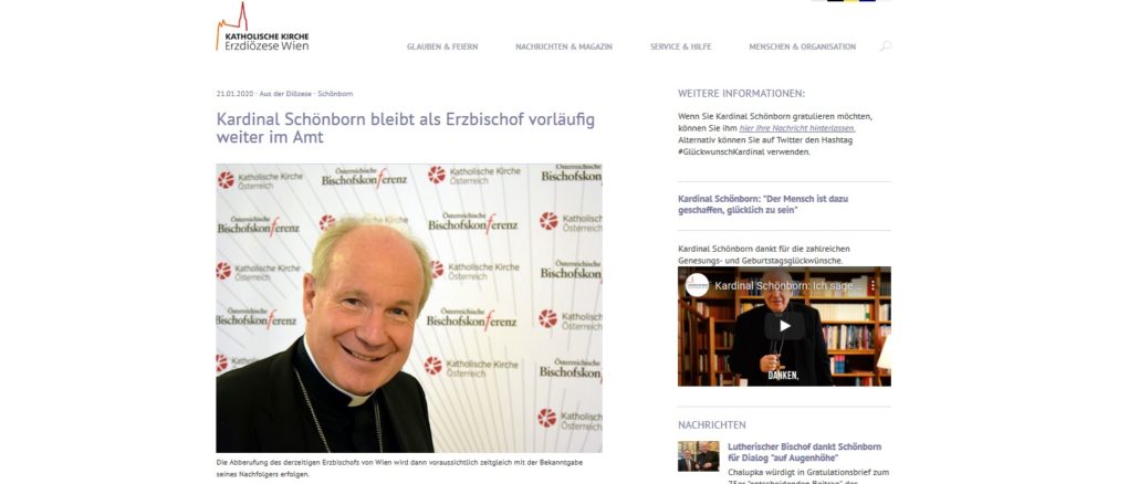 Christoph Kardinal Schönborn wurde heute 75. Papst Franziskus verlängerte seine Amtszeit als Erzbischof von Wien, dennoch geht die Ära Schonborn zu Ende.