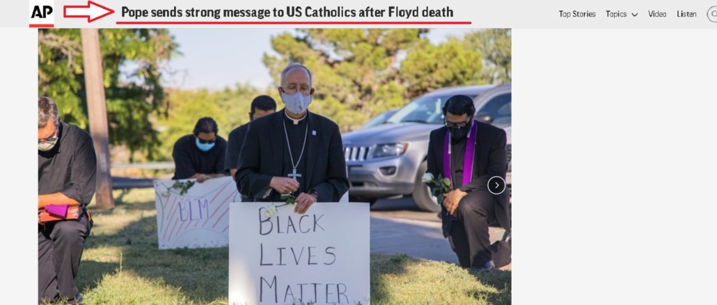 Bischof Seitz von El Paso mit einigen Priestern: Niederknien vor George Floyd wie vor Jesus Christus? Heiligt der Kampf gegen Donald Trump jedes Mittel?