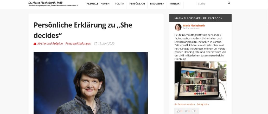 Maria Flachsbarth, die CDU-Abgeordnete, Staatssekretärin, katholische Christin und ZdK-Mitglied, die sich von linken Menschenfeinden nicht unterscheidet.