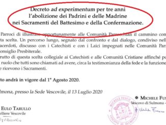 Ab dem 1. August wird es im Bistum Sulmona keine Tauf- und Firmpaten mehr geben.