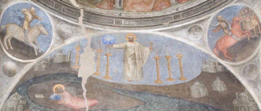 Apokalyptische Reiter, Fresko von Giusto de' Menabuoi im Baptiserium der Bischofskirche von Padua.