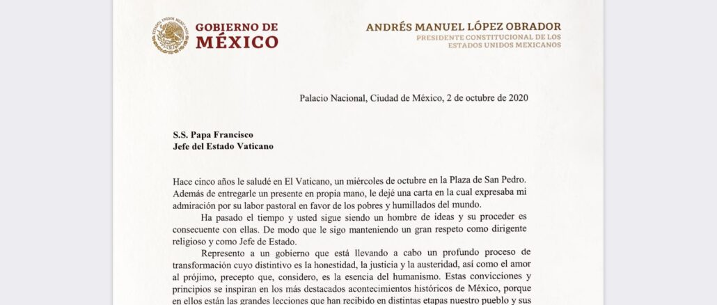 Schreiben von Mexikos Staatspräsident Obrador an Franziskus: Die Kirche soll sich entschuldigen.