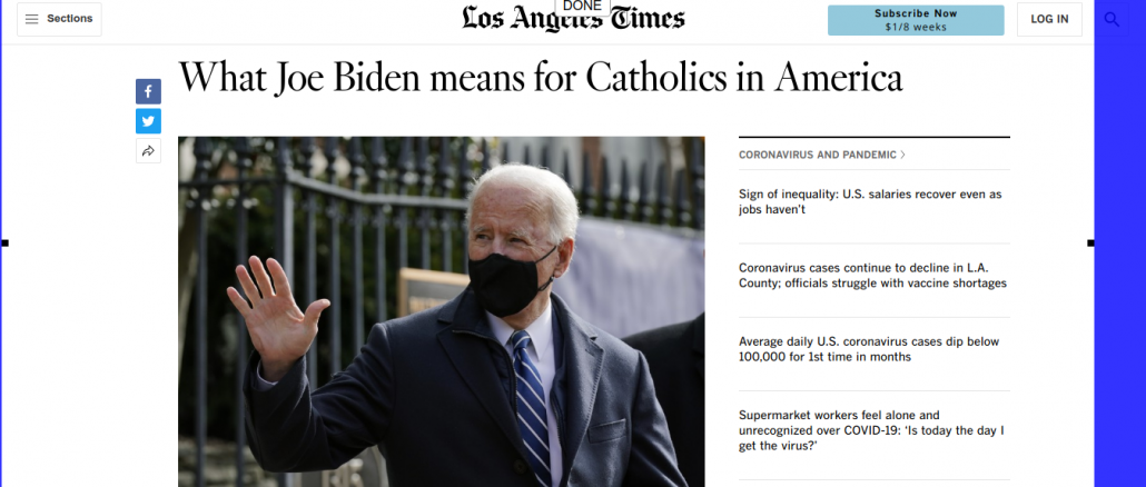 Joe Biden wird vom US-Mainstream als "Ideal" eines Katholiken präsentiert.
