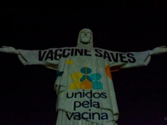 Blasphemischer Mißbrauch der Christus-Erlöser-Statue in Rio de Janeiro für Impfpropaganda.