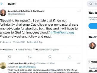 Mit einem Tweet reagierte Erzbischof Cordileone auf das Schreiben der römischen Glaubenskongregation, mit der ein Kommunionverbot für US-Präsident Biden auf Jahre versenkt werden soll.