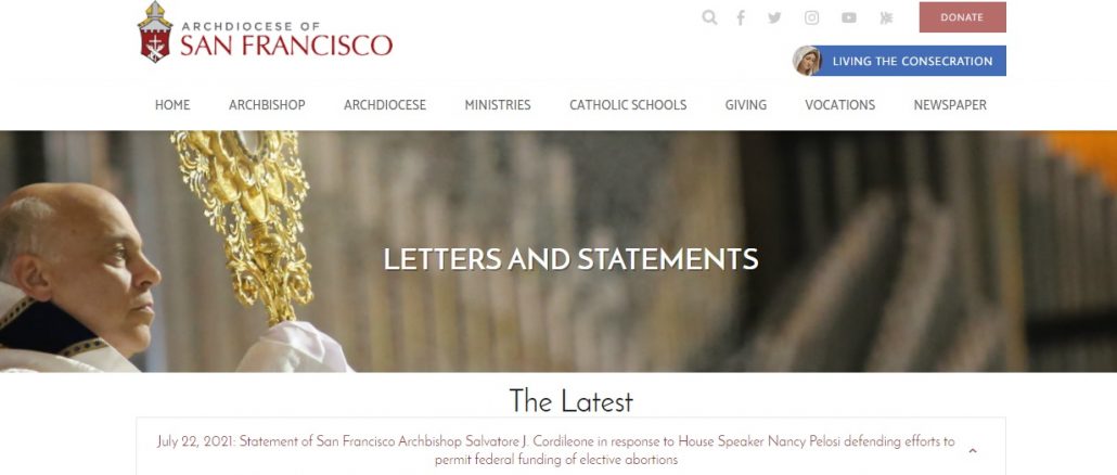Erzbischof Cordileone von San Francisco ließ Nancy Pelosi und andere Abtreibungspolitiker wissen: "Gläubige Katholiken unterstützen nicht die Abtreibung".