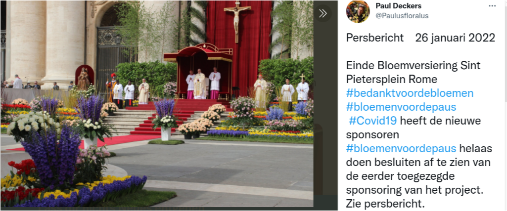 "Blumen für den Papst". Im dritten Jahr hintereinander wird der Petersplatz für Ostern keine Blumenpracht zeigen.