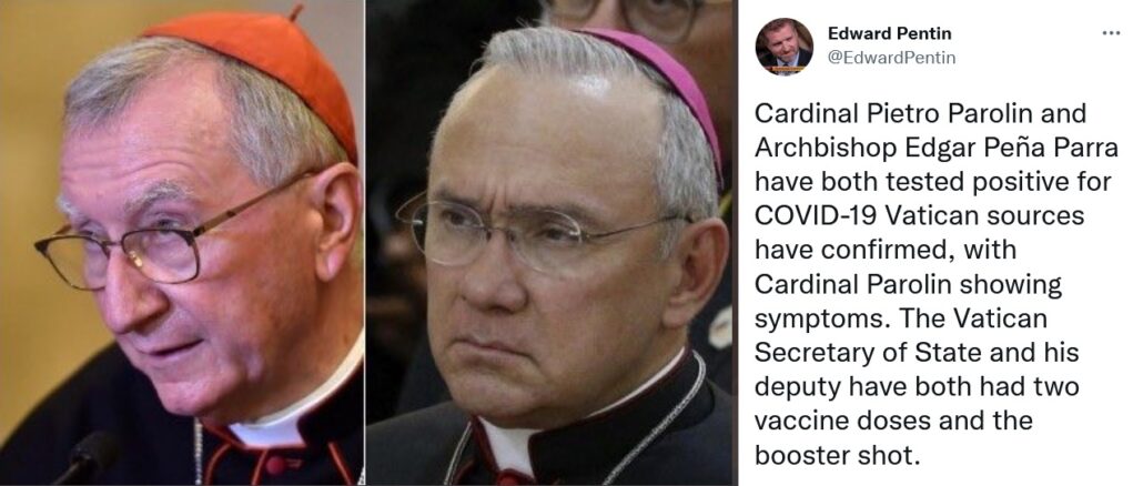 Impfversagen: Kardinalstaatssekretär Pietro Parolin und Subtitut Peña Parra sind trotz dreifacher Covid-Spritze positiv auf Corona getestet worden.