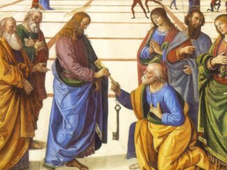 Christus übergibt Petrus die Schlüssel, Werk von Pietro Perugino (1481), Sixtinische Kapelle, Vatikan