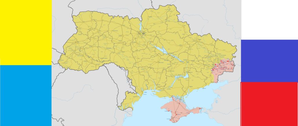 Der Ausgangspunkt: rosa die Rußland eingegliederte Krim und das von prorussischen Separatisten kontrollierte Gebiet in der Ostukraine.