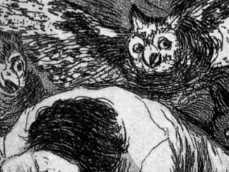 Der Schlaf der Vernunft gebiert Ungeheuer, Tuschätzung von Francisco de Goya.