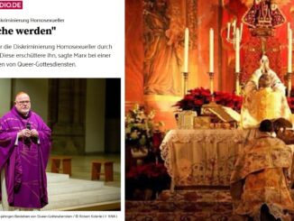 Welche Variante bevorzugt Papst Franziskus: links Kardinal Marx mit Homo-Fahne in einer Kirche, rechts das heilige Meßopfer im überlieferten Ritus?