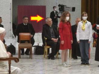 Kardinal Matteo Maria Zuppi mit Papst Franziskus während einer Generalaudienz. Man beachte die absurden Corona-Maskenregeln.